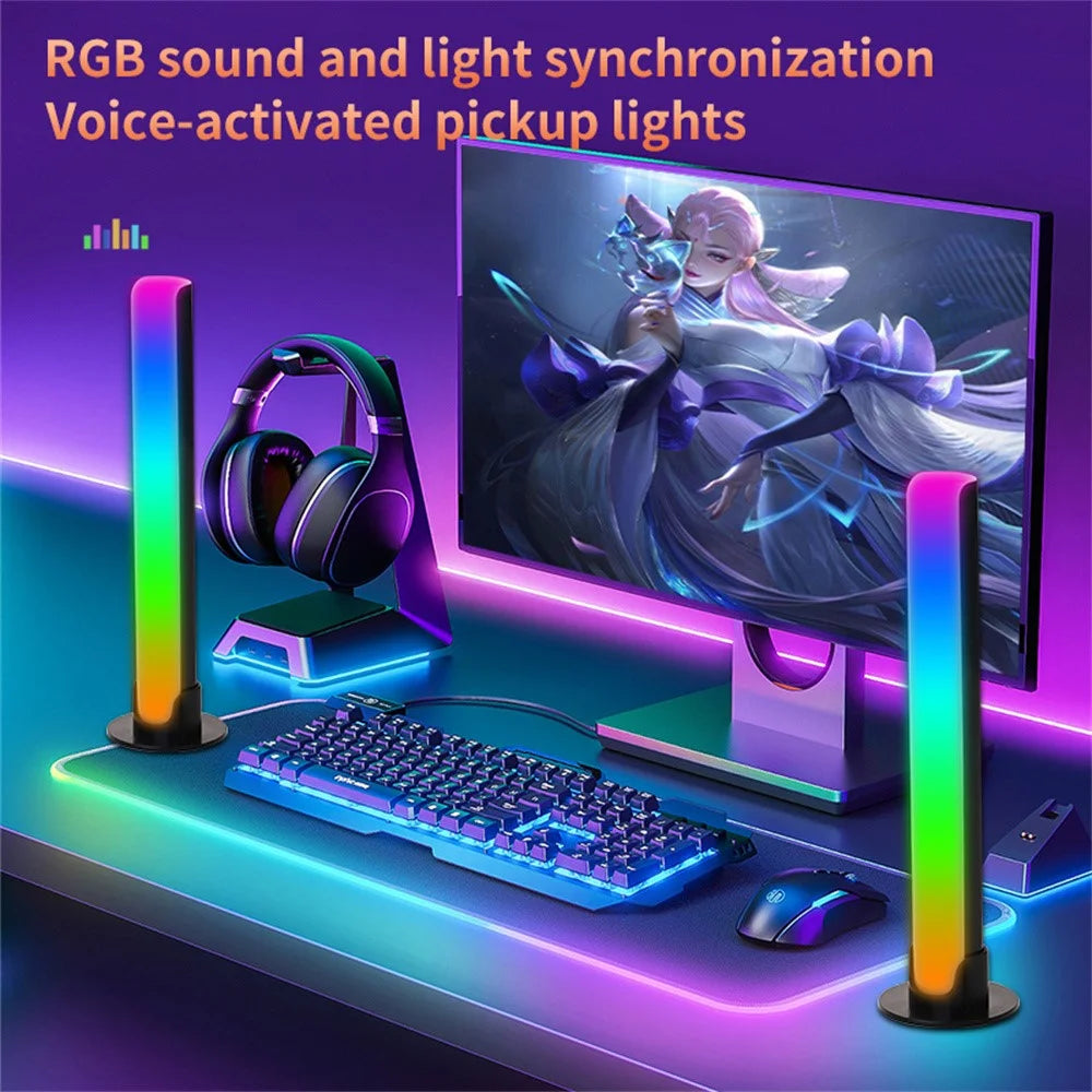 L023 Rechargeable RGB LED Light Bar Voice Activated Sound Sync Ambient Desktop Gaming Music Rhythm Lamp - Black - 2