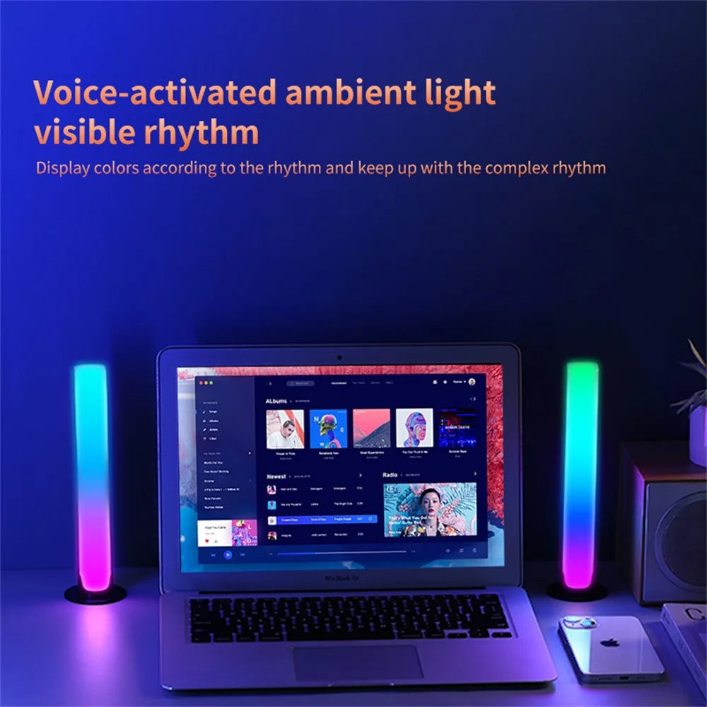 L023 Rechargeable RGB LED Light Bar Voice Activated Sound Sync Ambient Desktop Gaming Music Rhythm Lamp - Black - 3