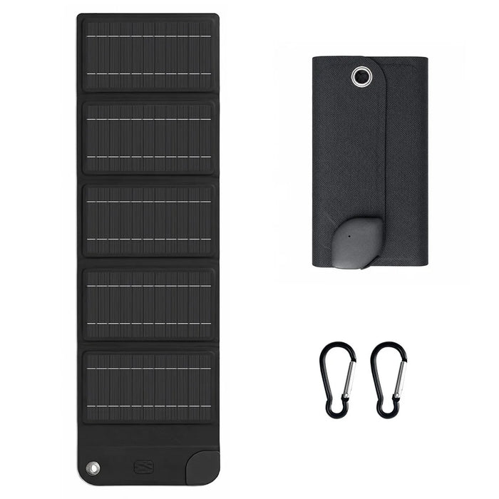 12W Solar Panel Charger 5-Fold Portable Solar Power Bank with USB-C Output for Outdoor Camping - Black - 1