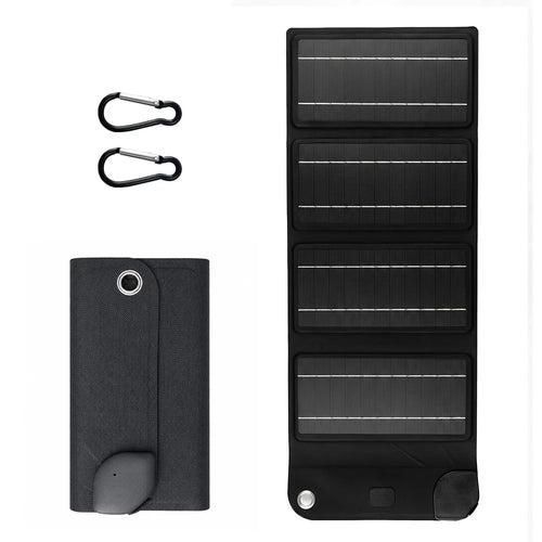 10W Solar Panel Charger 4-Fold Portable Power Bank with USB-C Output for Outdoor Camping - Black - 1