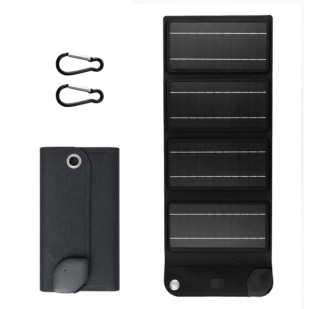 10W Solar Panel Charger 4-Fold Portable Power Bank with USB-C Output for Outdoor Camping - Black - 1