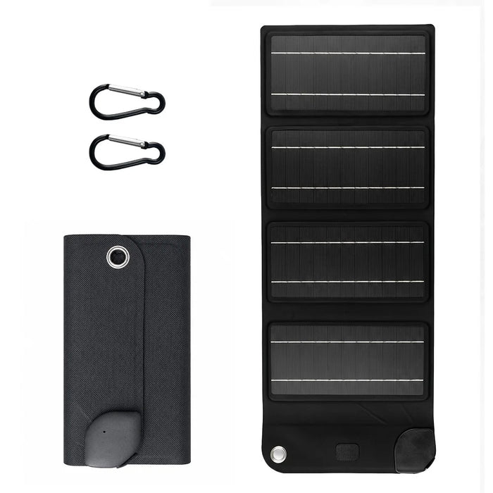 10W Solar Panel Charger 4-Fold Portable Power Bank with USB-C Output for Outdoor Camping - Black - 1