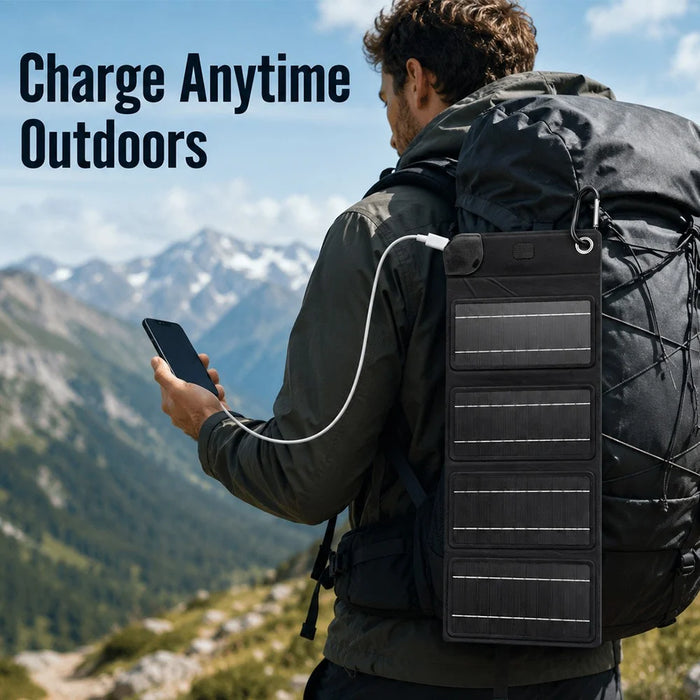 10W Solar Panel Charger 4-Fold Portable Power Bank with USB-C Output for Outdoor Camping - Black - 2