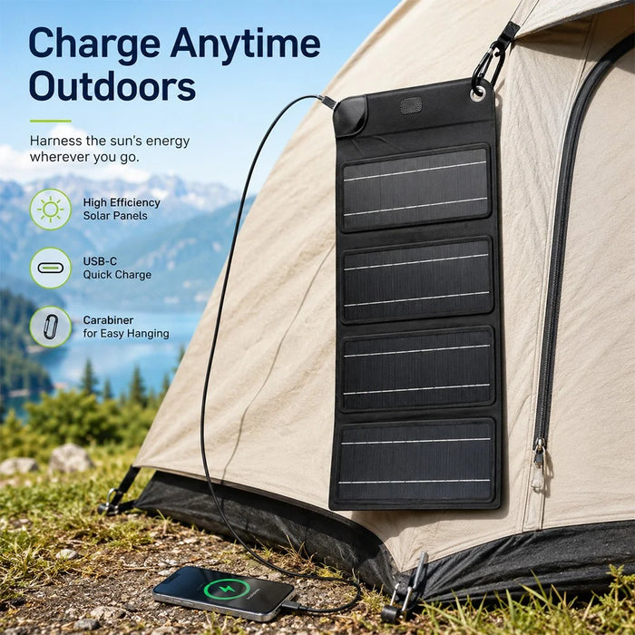 10W Solar Panel Charger 4-Fold Portable Power Bank with USB-C Output for Outdoor Camping - Black - 3