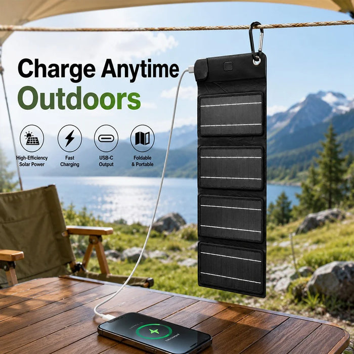 10W Solar Panel Charger 4-Fold Portable Power Bank with USB-C Output for Outdoor Camping - Black - 4