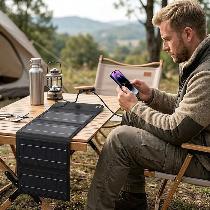 10W Solar Panel Charger 4-Fold Portable Power Bank with USB-C Output for Outdoor Camping - Black - 6