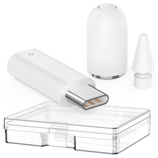 AHASTYLE WE41 USB-C to Pencil Adapter Kit for Apple Pencil (1st Generation) Bluetooth-compatible Pairing with Replacement Tips + Magnetic Cap - White - 1