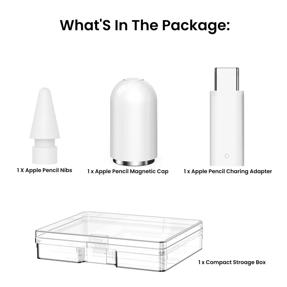 AHASTYLE WE41 USB-C to Pencil Adapter Kit for Apple Pencil (1st Generation) Bluetooth-compatible Pairing with Replacement Tips + Magnetic Cap - White - 7