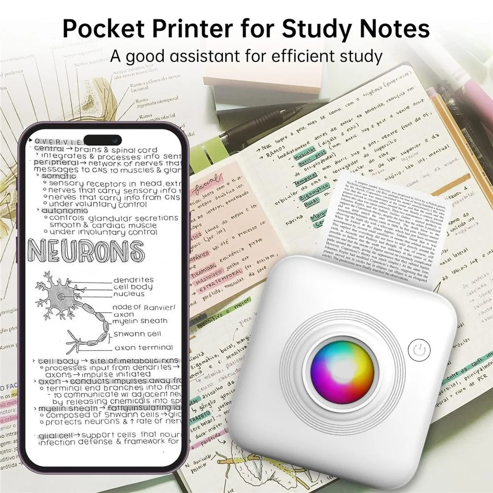 X3 Mini Pocket Bluetooth-compatible Thermal Printer 200DPI Inkless Printer with RGB Light for Study Notes - White - 4