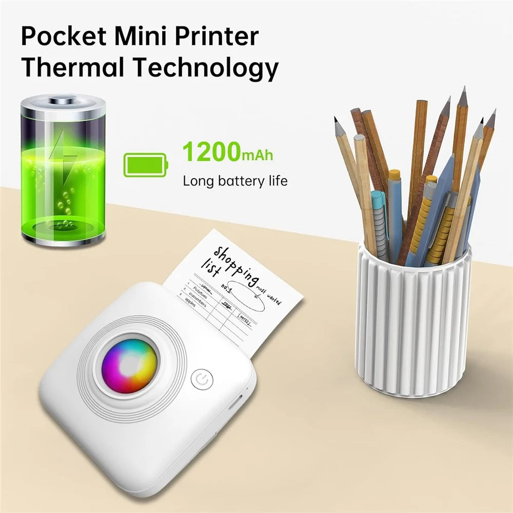 X3 Mini Pocket Bluetooth-compatible Thermal Printer 200DPI Inkless Printer with RGB Light for Study Notes - White - 5