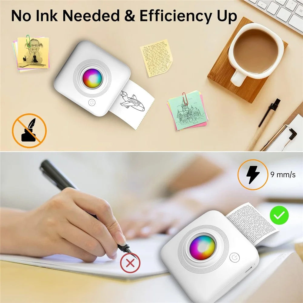 X3 Mini Pocket Bluetooth-compatible Thermal Printer 200DPI Inkless Printer with RGB Light for Study Notes - White - 7