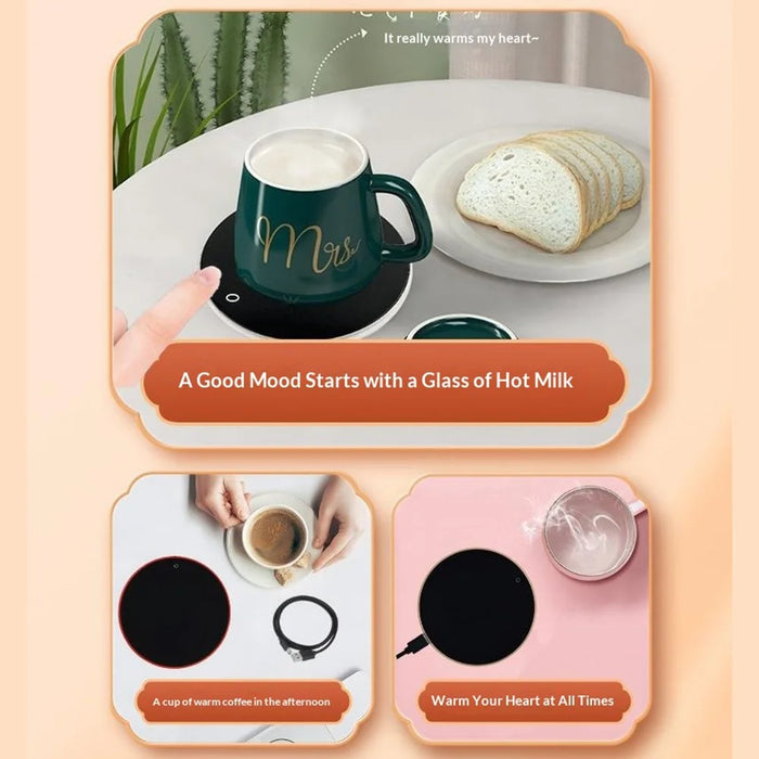 RY-010 USB Heating Cup Warmer Pad Coaster 3 Speed Touch Control Smart Temperature Coffee Mug Warmer - Silver - 4