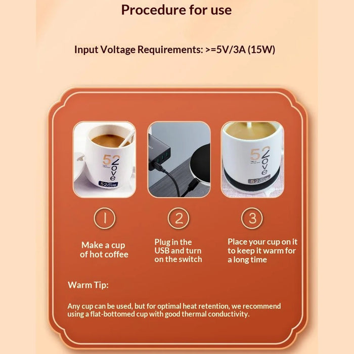 RY-010 USB Heating Cup Warmer Pad Coaster 3 Speed Touch Control Smart Temperature Coffee Mug Warmer - Silver - 5