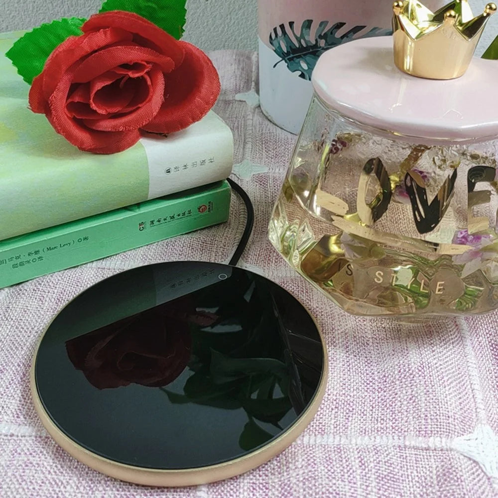 RY-005 USB Coffee Warmer Pad Aluminum Tempered Glass Heating Cup Coaster for Office - Silver - 3