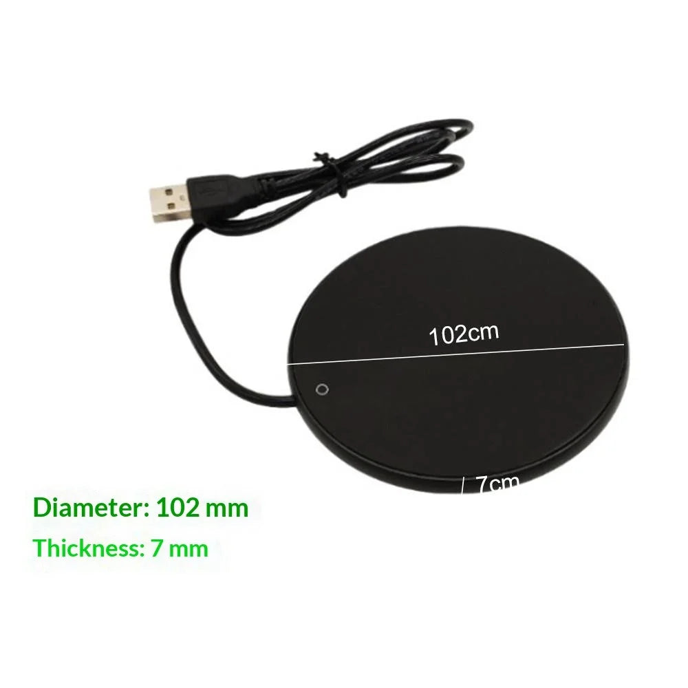 RY-005 USB Coffee Warmer Pad Aluminum Tempered Glass Heating Cup Coaster for Office - Silver - 7