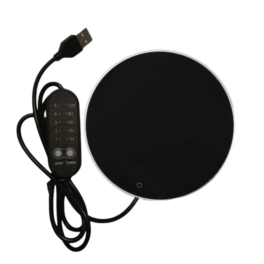 RY-007 USB Cup Warmer Heating Pad 5 Temperature Settings Timer Aluminum Alloy Glass Cup Coaster - Silver - 1