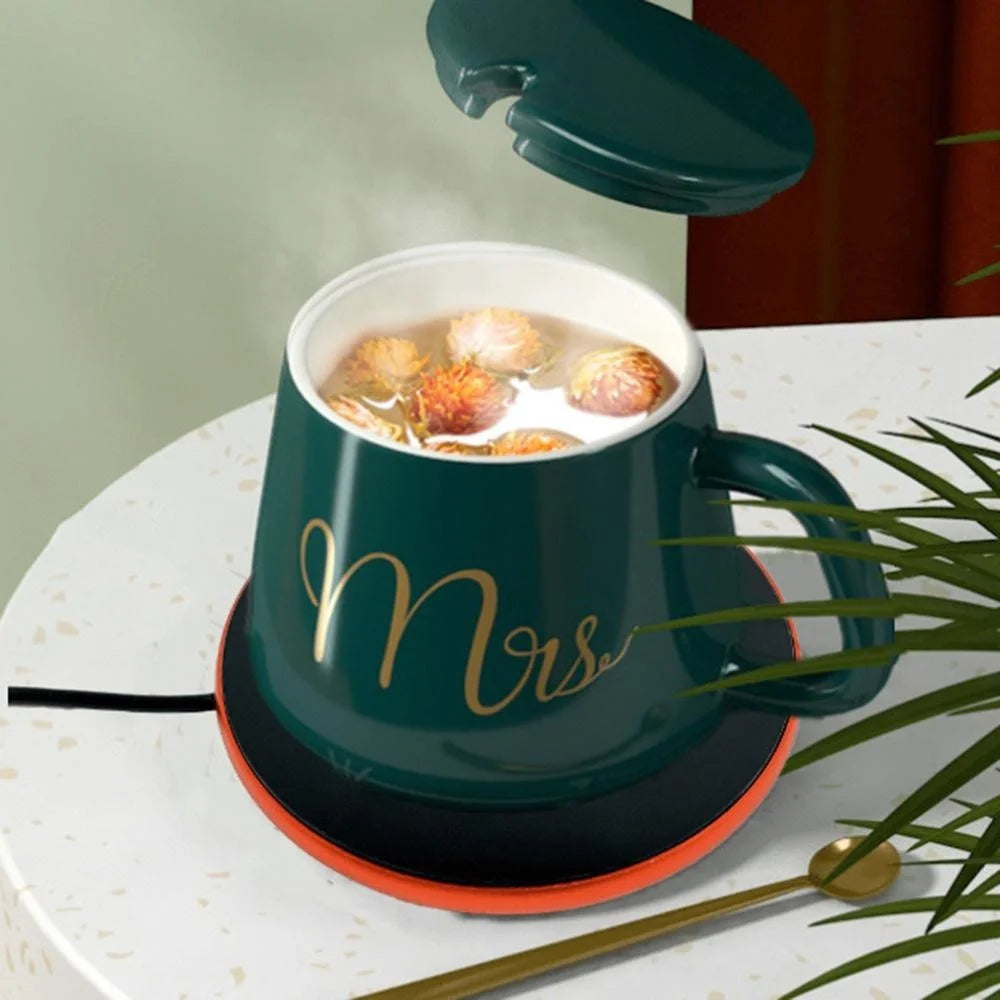 RY-007 USB Cup Warmer Heating Pad 5 Temperature Settings Timer Aluminum Alloy Glass Cup Coaster - Silver - 3