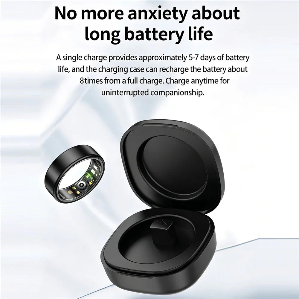 R88 Smart Ring Sleep Heart Rate Blood Oxygen Monitor Fitness Tracker with Charging Case - Black / Size 7 - 3