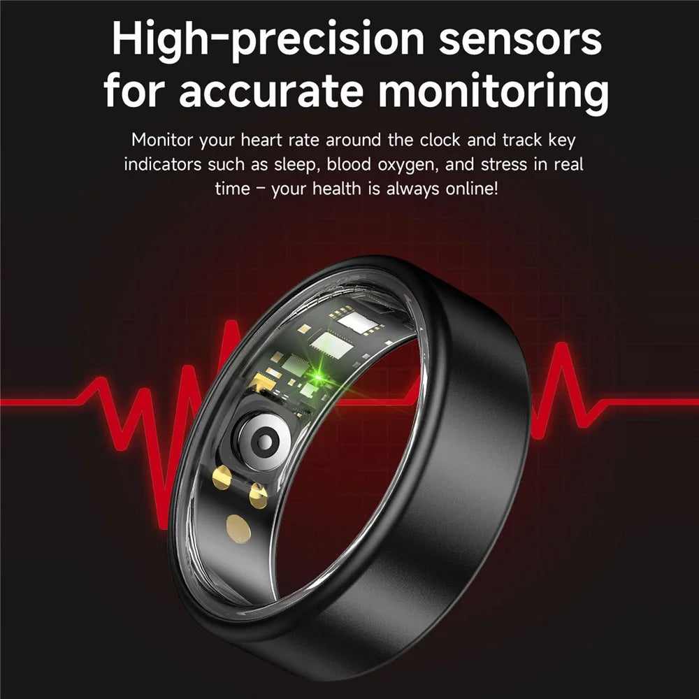 R88 Smart Ring Sleep Heart Rate Blood Oxygen Monitor Fitness Tracker with Charging Case - Black / Size 7 - 5