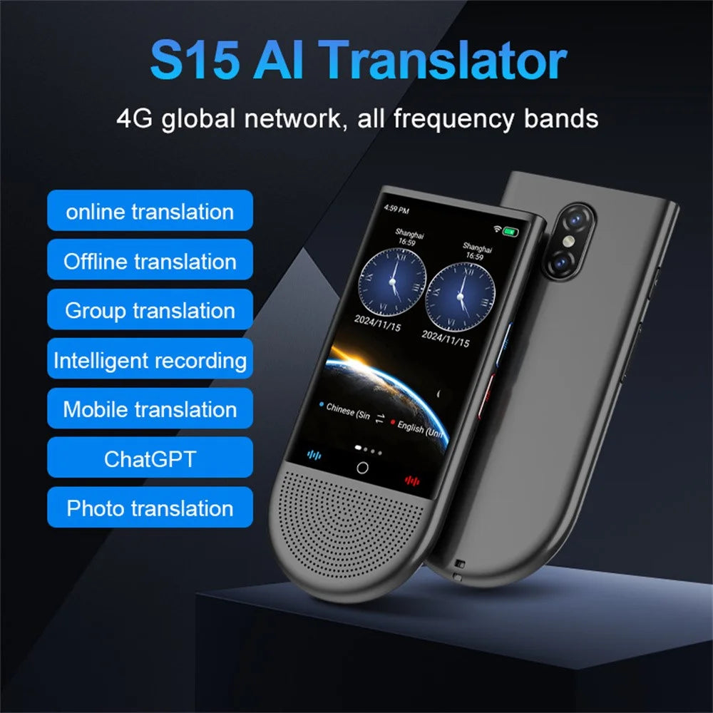 S15 1+16GB 4 Inch AI Voice Translator 148 Online Languages  WiFi Photo Recording Smart Translation Device - Black - 4