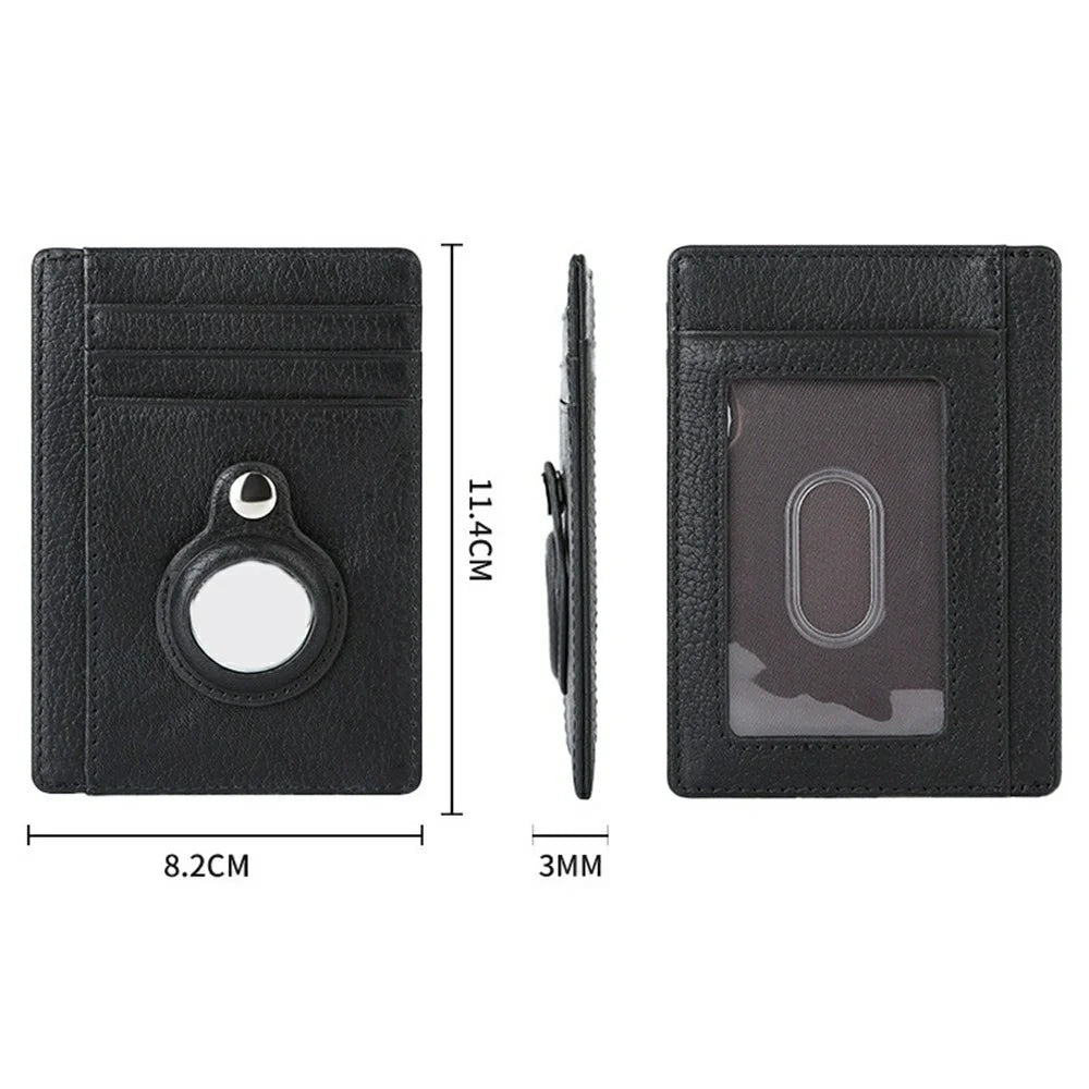 Card Holder RFID Blocking Top-Grain Cowhide Leather Card Wallet for AirTag Tracker with 2Pcs Protective Film - Black - 5