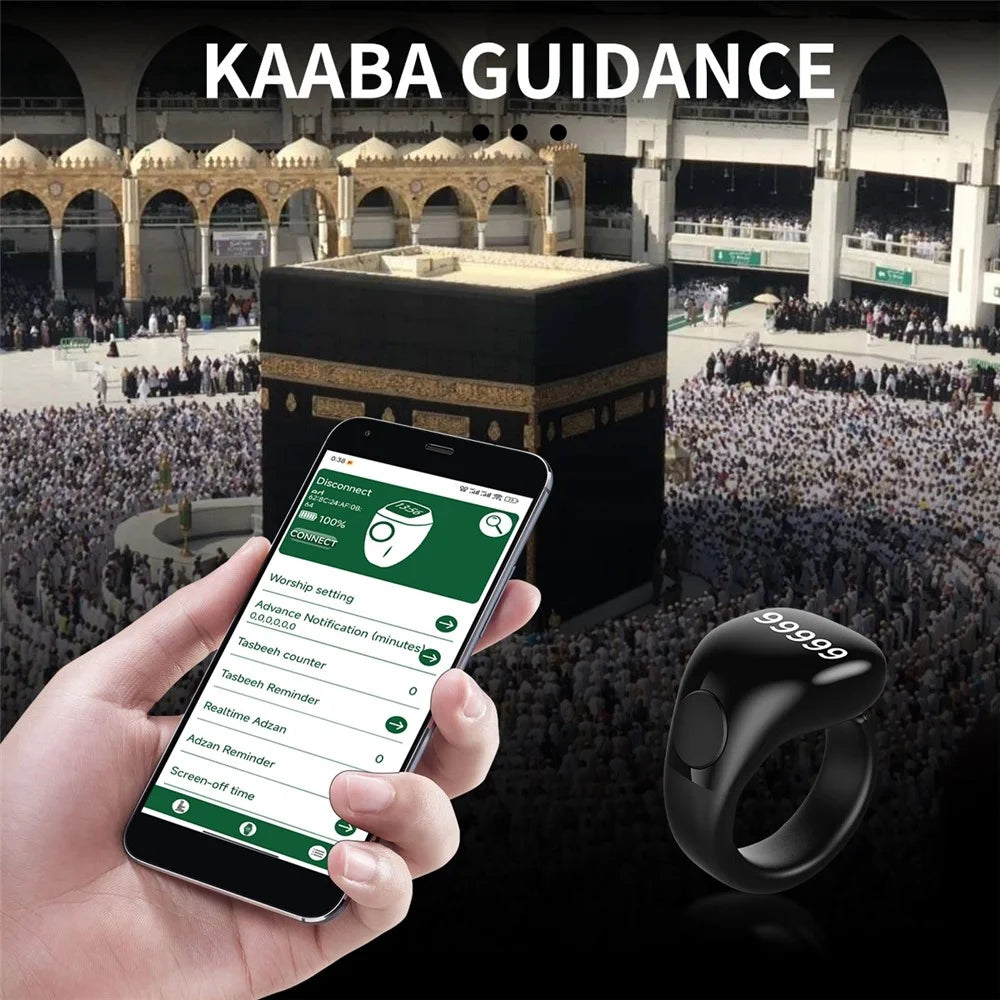 D02 Tasbih Zikr Smart Ring 5-Digit Waterproof Digital Counter with Adhan Reminder - Black - 2