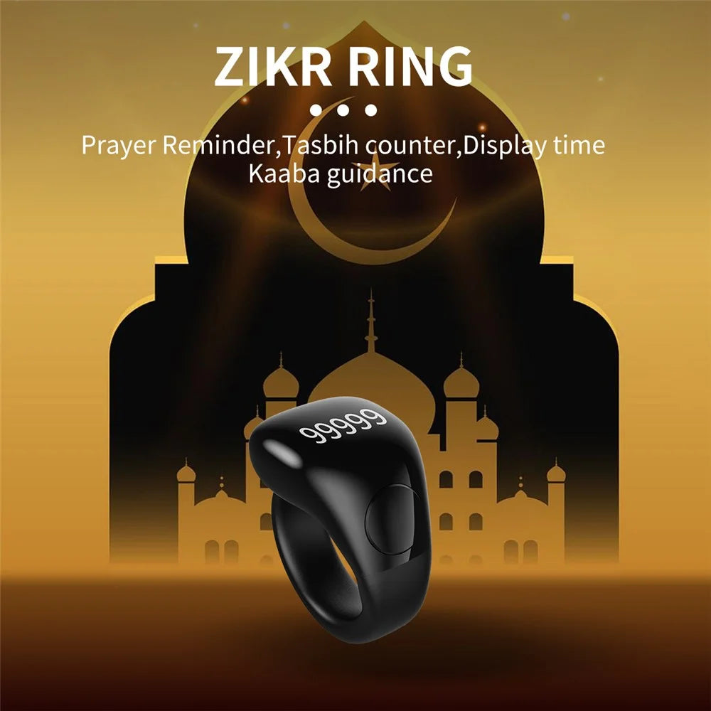 D02 Tasbih Zikr Smart Ring 5-Digit Waterproof Digital Counter with Adhan Reminder - Black - 3