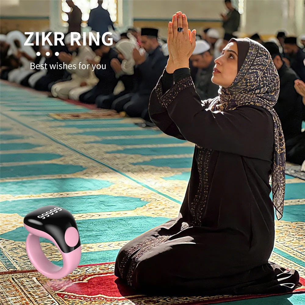 D02 Tasbih Zikr Smart Ring 5-Digit Waterproof Digital Counter with Adhan Reminder - Black - 6
