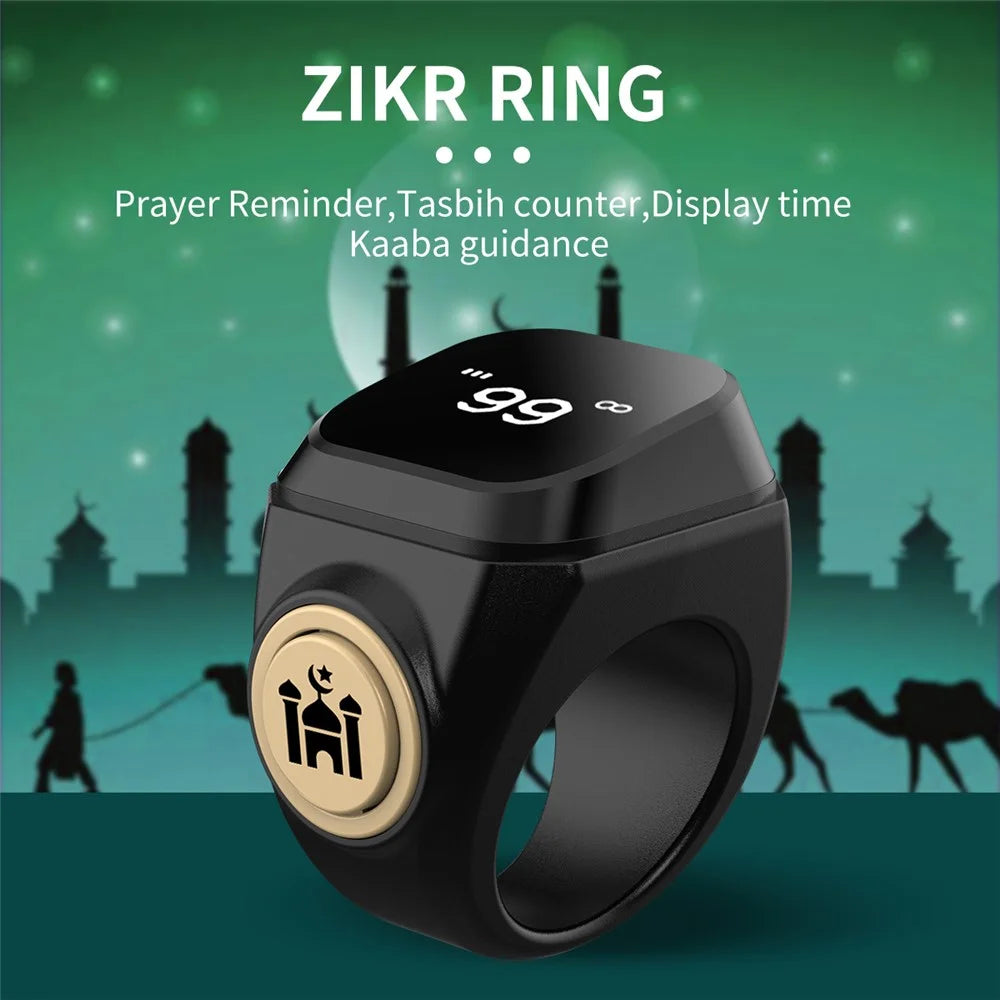 22mm Tasbih Zikr Smart Ring Bluetooth-compatible Digital Counter with Azan Alarm Prayer Reminder - Black - 3