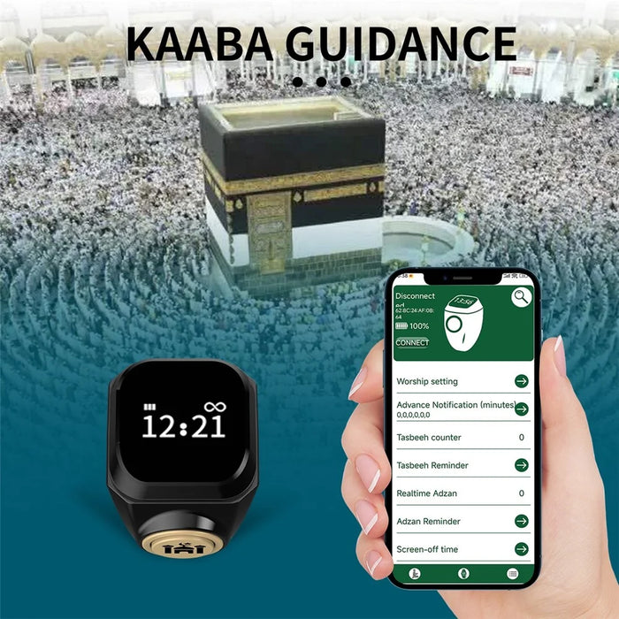 20mm Tasbih Zikr Smart Ring Bluetooth-compatible Digital Counter with Azan Alarm Prayer Reminder - Black - 2