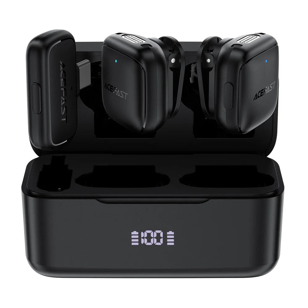 ACEFAST R6 Dual Wireless Lavalier Microphone AI Noise Reduction 360° Pickup 25ms Low Latency - Balck - 1