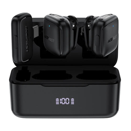 ACEFAST R6 Dual Wireless Lavalier Microphone AI Noise Reduction 360° Pickup 25ms Low Latency - Balck - 1
