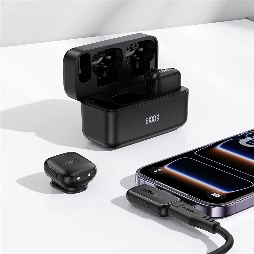 ACEFAST R6 Dual Wireless Lavalier Microphone AI Noise Reduction 360° Pickup 25ms Low Latency - Balck - 6