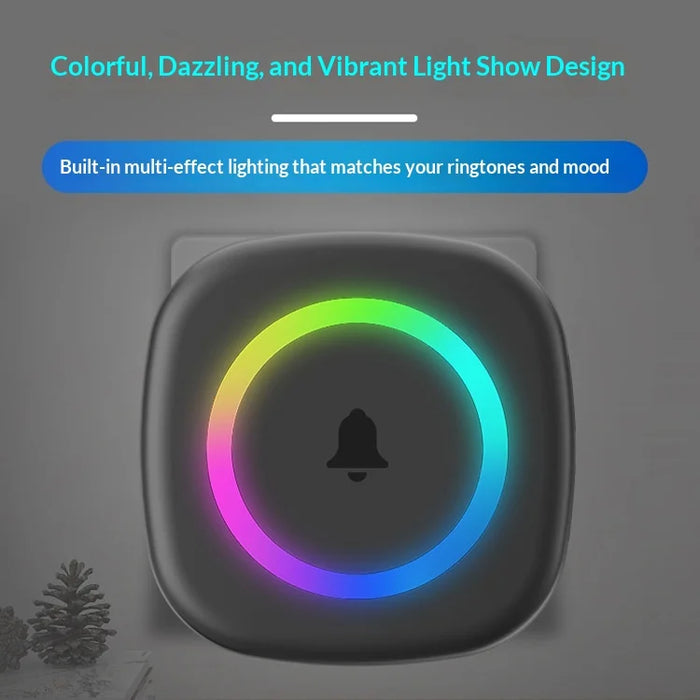 A6 Wireless Doorbell 300m Range 60 Melodies with Colorful LED Light, 1 Transmitter + 1 Receiver - White US Plug - 5