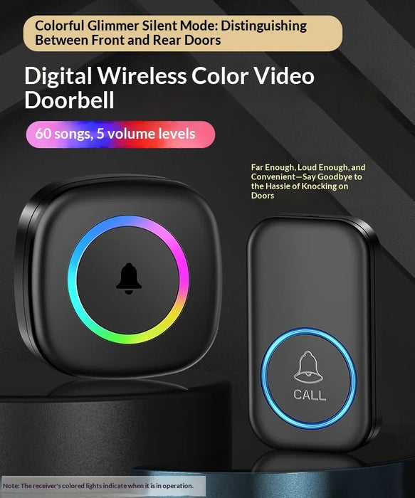 A6 Wireless Doorbell 300m Range 60 Melodies with Colorful LED Light, 1 Transmitter + 1 Receiver - White US Plug - 6