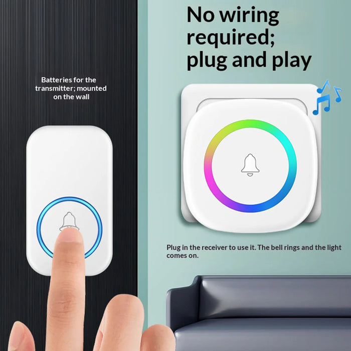 A6 300m Range 60 Melodies Plug-in Wireless Doorbell, 1 Transmitter + 2 Receivers - White US Plug - 2