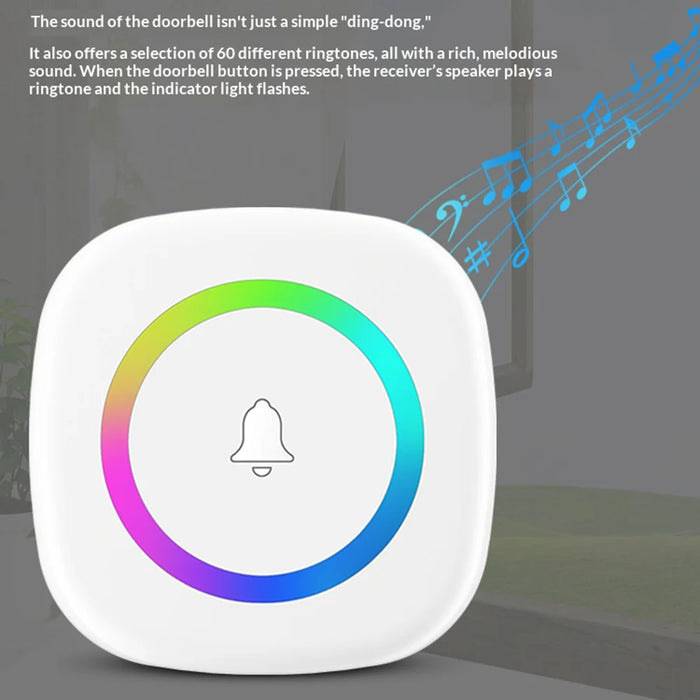 A6 300m Range 60 Melodies Plug-in Wireless Doorbell, 1 Transmitter + 2 Receivers - White US Plug - 3