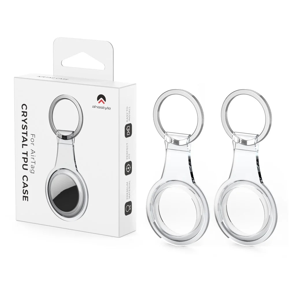 AHASTYLE WG35 2Pcs for AirTag Case Clear TPU Shockproof Protective Cover with Metal Key Ring - Transparent - 1