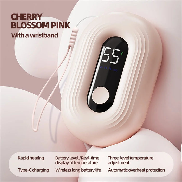 N12 Hand Warmer 1200mAh LED Digital Display 3-Level Temp Type-C Fast Heating Pocket Heater - Pink - 2