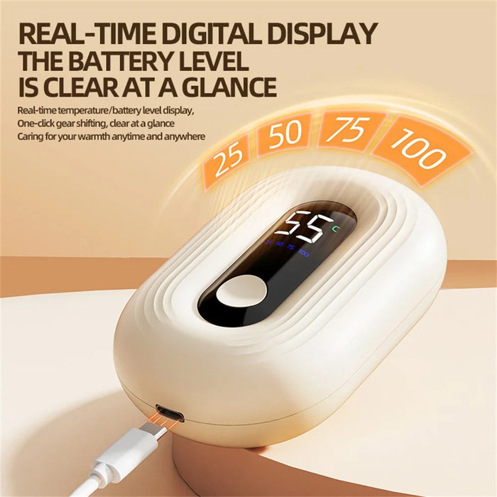 N12 Hand Warmer 1200mAh LED Digital Display 3-Level Temp Type-C Fast Heating Pocket Heater - Pink - 4
