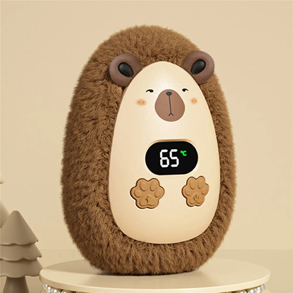 N10 Cartoon Plush Hand Warmer 1200mAh 3-Speed Digital Display Portable Pocket Heater - Capybara - 1