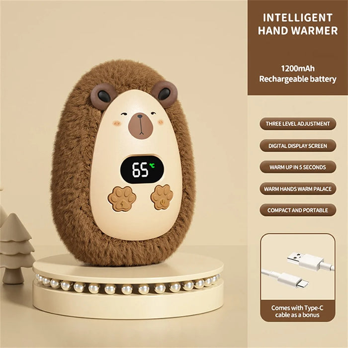 N10 Cartoon Plush Hand Warmer 1200mAh 3-Speed Digital Display Portable Pocket Heater - Capybara - 2