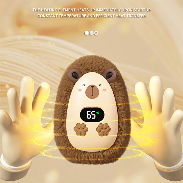 N10 Cartoon Plush Hand Warmer 1200mAh 3-Speed Digital Display Portable Pocket Heater - Capybara - 4