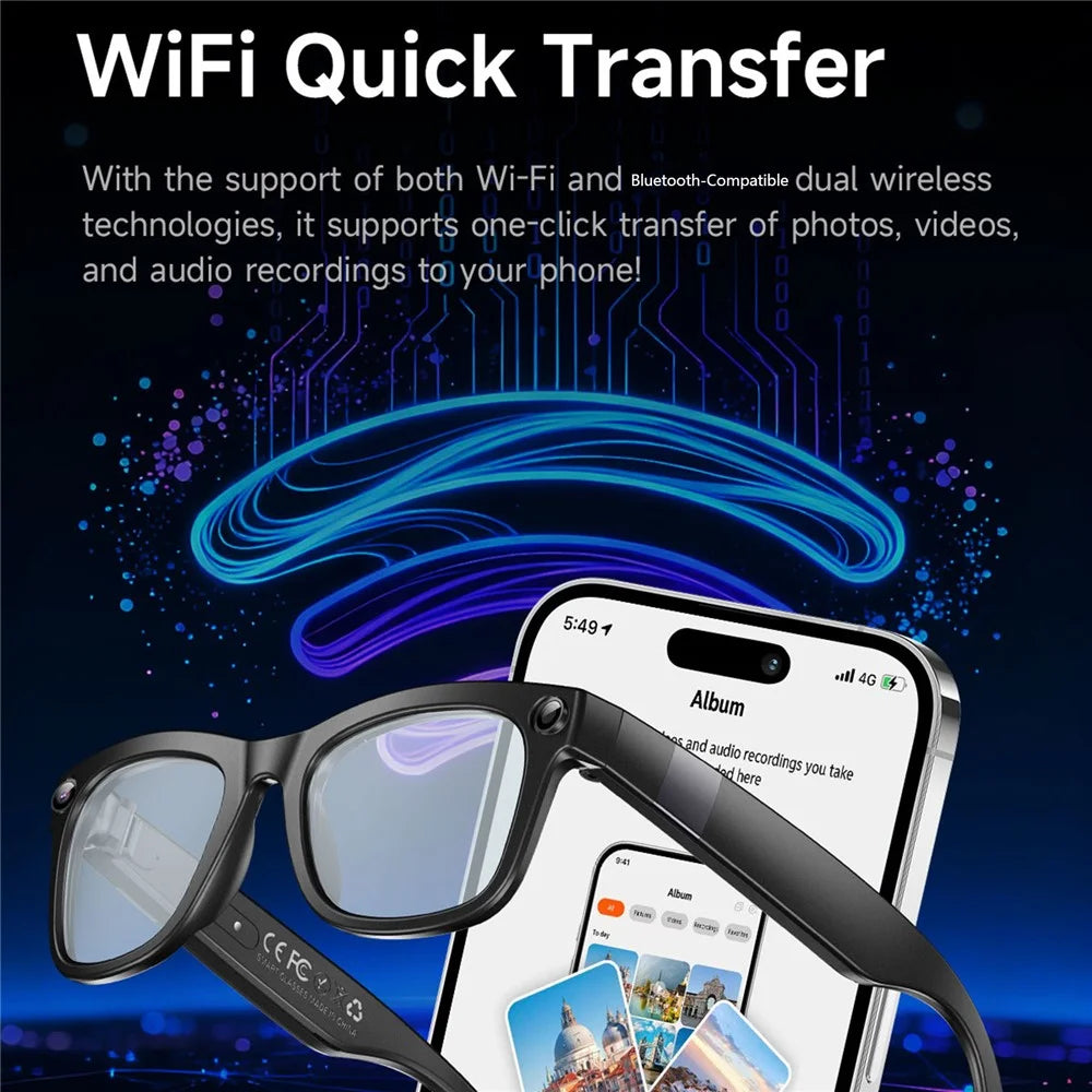 GM6 Bluetooth-compatible Music Smart Glasses with 2MP Camera Video Recording AI Translation - Sunglasses - 6