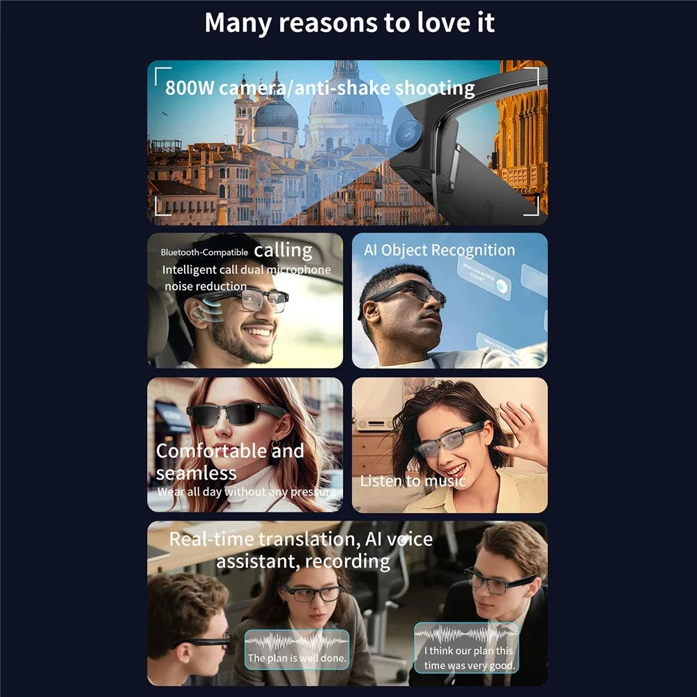 L802 8MP Camera Smart Glasses AI Real-time Translation Video Recording Bluetooth-compatible Calling (APP: Genimiro) - Sunglasses Lens - 3