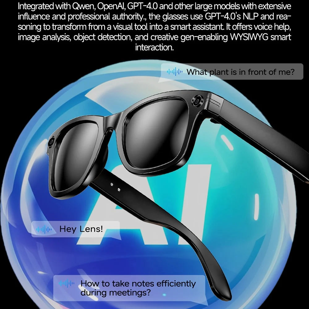 W610T Bluetooth-compatible Smart Glasses 8MP Camera AI Translation Image Stabilization - Sunglasses Lens - 4