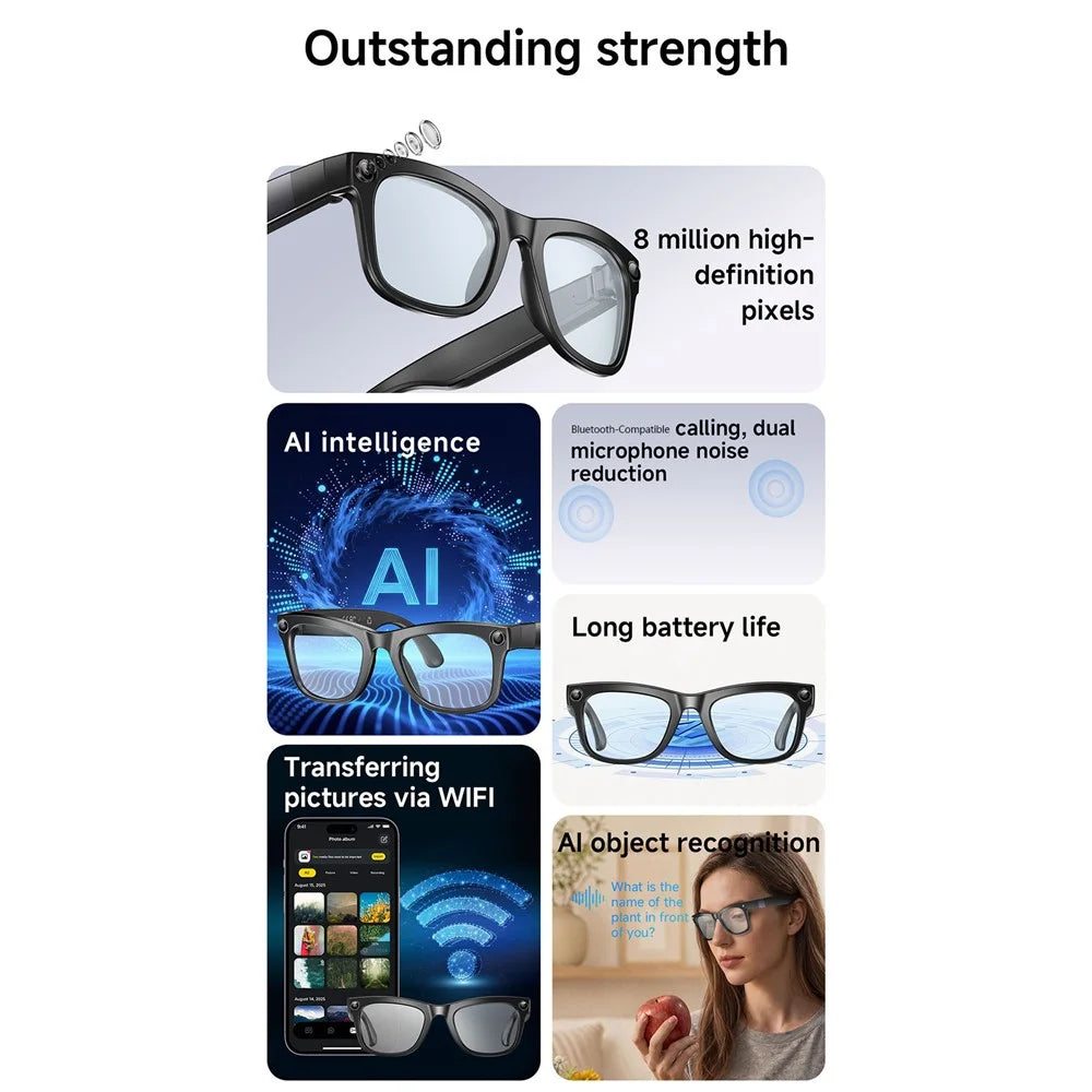 GM8 Smart Glasses 8MP Camera Bluetooth-compatible AI Translation Music Eyeglasses - Anti-Blue Light Lens - 3