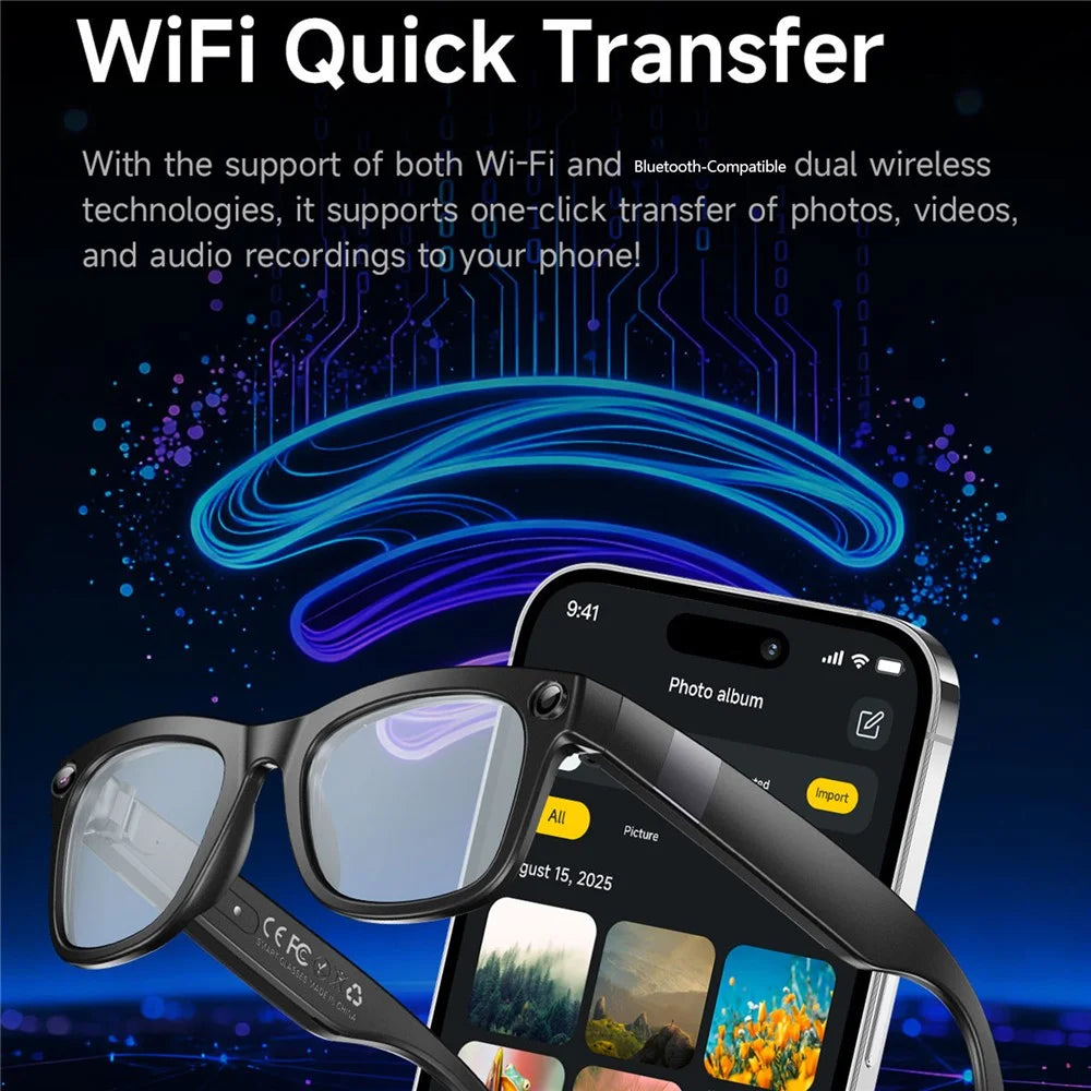 GM8 Smart Glasses 8MP Camera Bluetooth-compatible AI Translation Music Eyeglasses - Anti-Blue Light Lens - 6