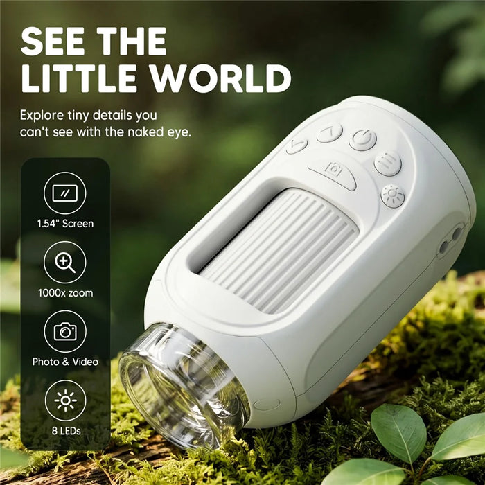 388 Portable Children Digital Microscope 1.54 Inch 1000X Zoom 8 LED Rechargeable Microscope for Nature - White - 2