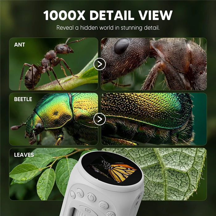 388 Portable Children Digital Microscope 1.54 Inch 1000X Zoom 8 LED Rechargeable Microscope for Nature - White - 4
